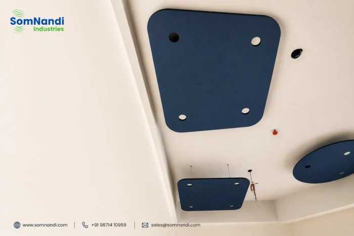 acoustic cloud, acoustic cloud installation, acoustic ceiling clouds Gurugram, acoustic solutions Gurugram, SomNandi Industries