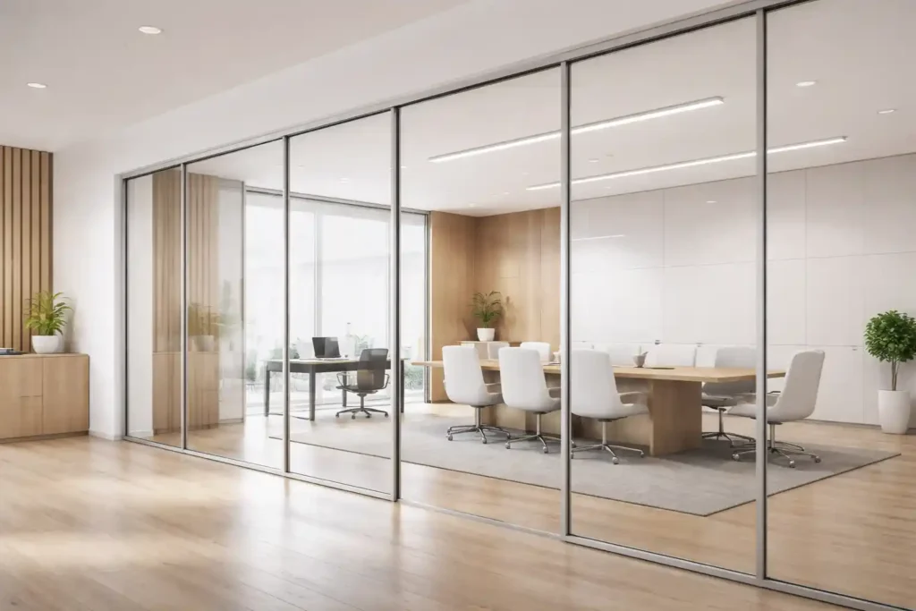Sleek modern office design with glass partitions